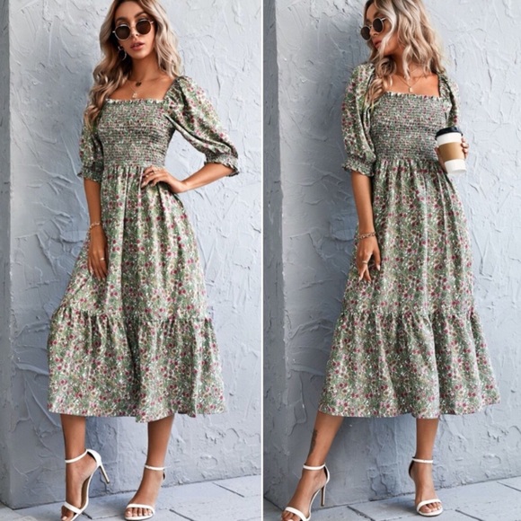 Dresses & Skirts - Boho Floral Print Short Sleeve Ruffle Maxi Dress